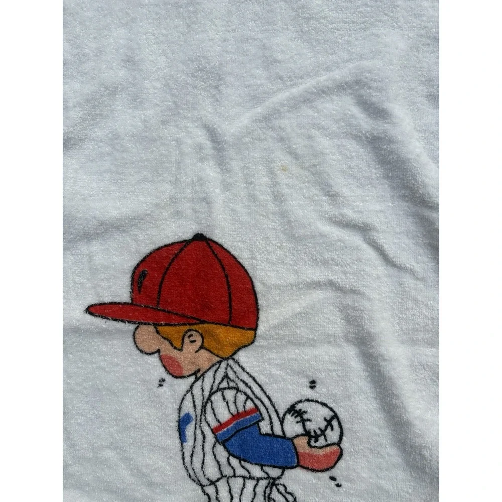Vintage Hand Towel Set Of 2  Baseball Basketball Cartoon Kids Bath Cotton
